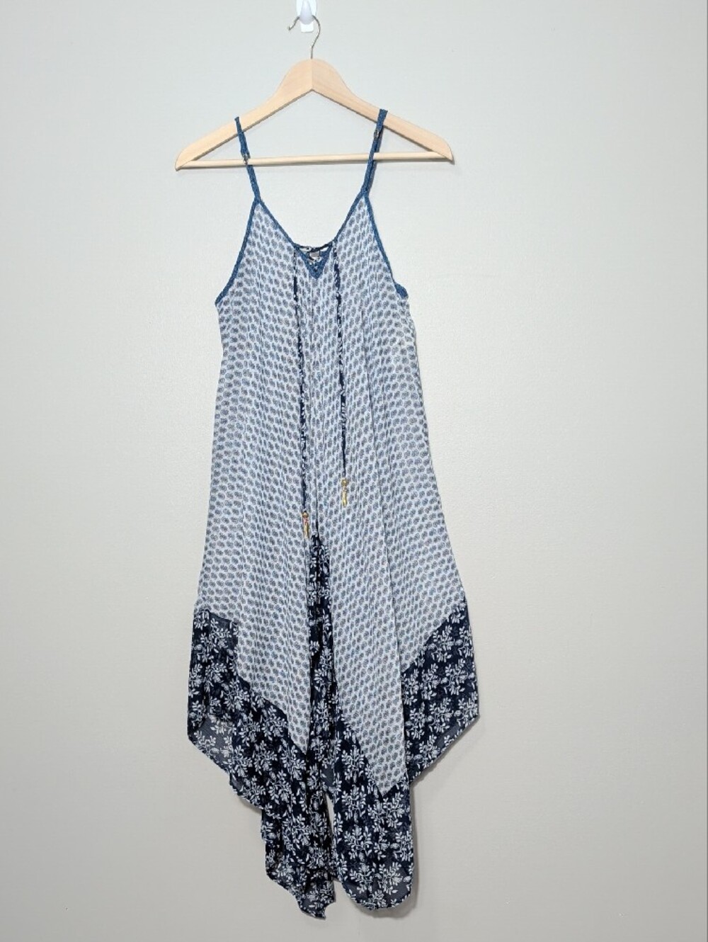 Jessica Simpson Blue White Micro Floral Printed Beach Cover-Up Scarf Dress Small